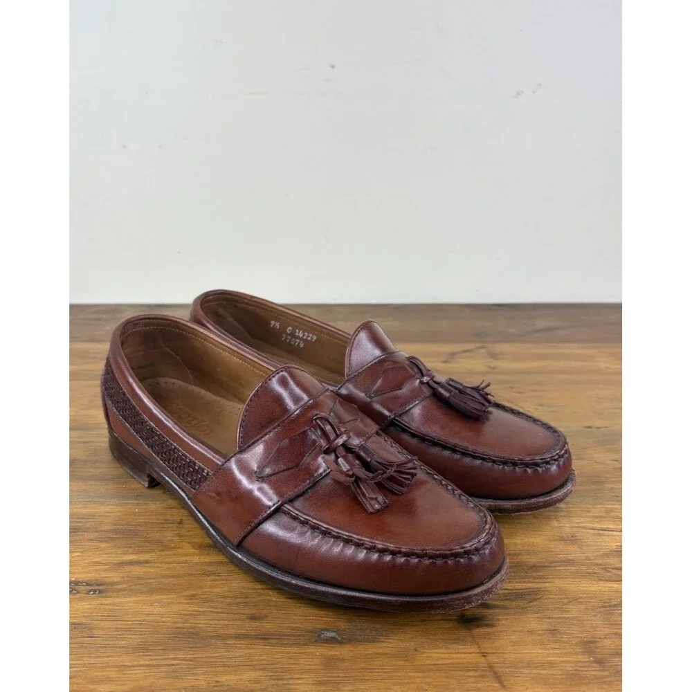 Vintage FootJoy Classics Street Loafers Shoes 9.5C Brown Calfskin Woven USA